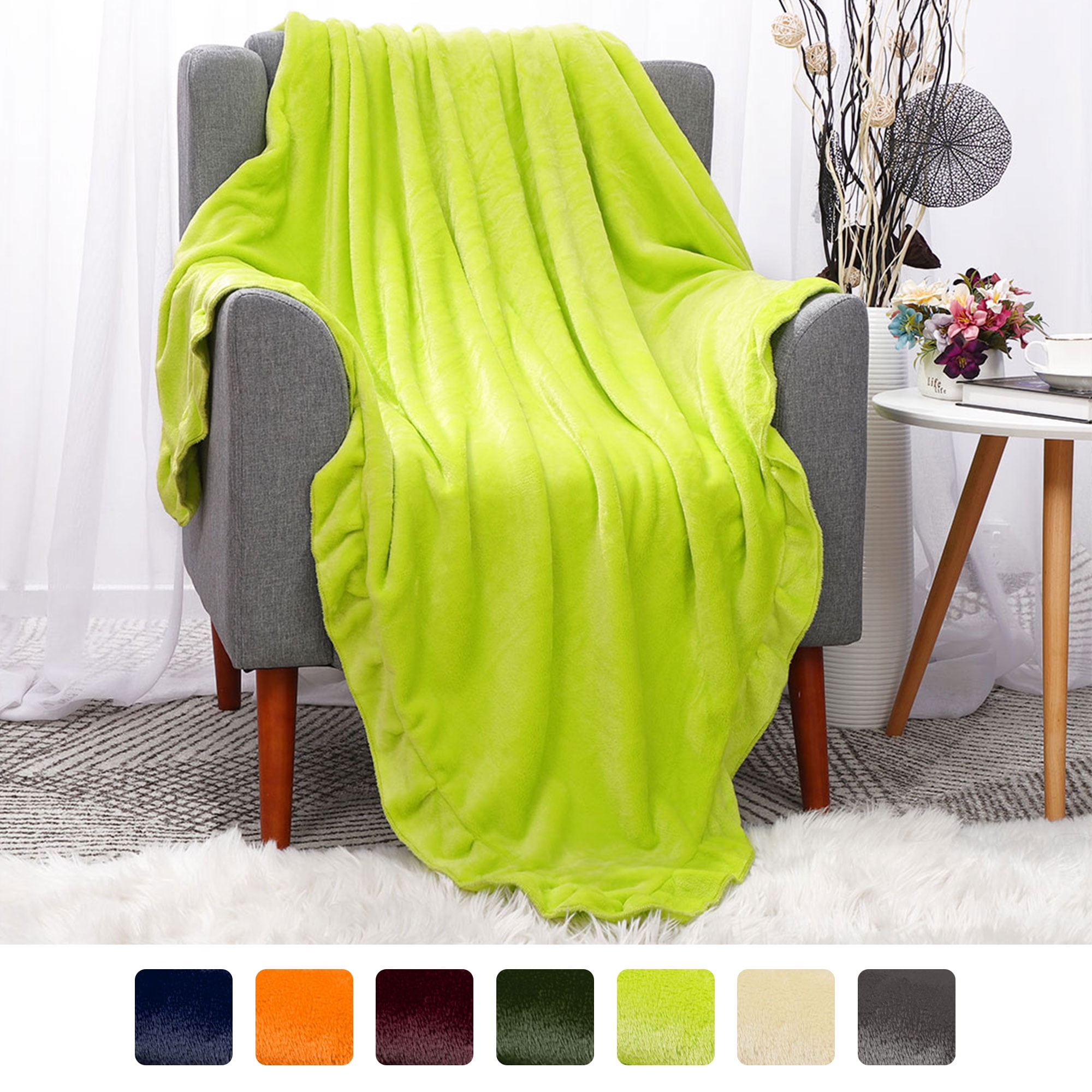 Decorative Velvet Plush Throw Blanket With Ruffle Trim for Sofa