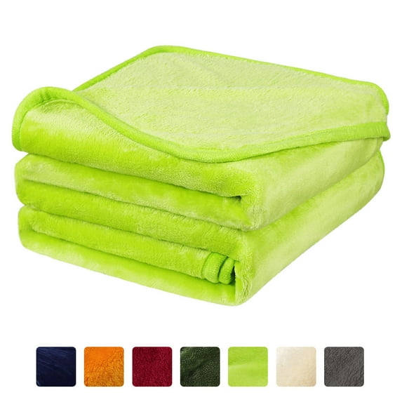 PiccoCasa Flannel Fleece Blanket Soft Warm Luxury Hemmed Green Yellow 90"x90"