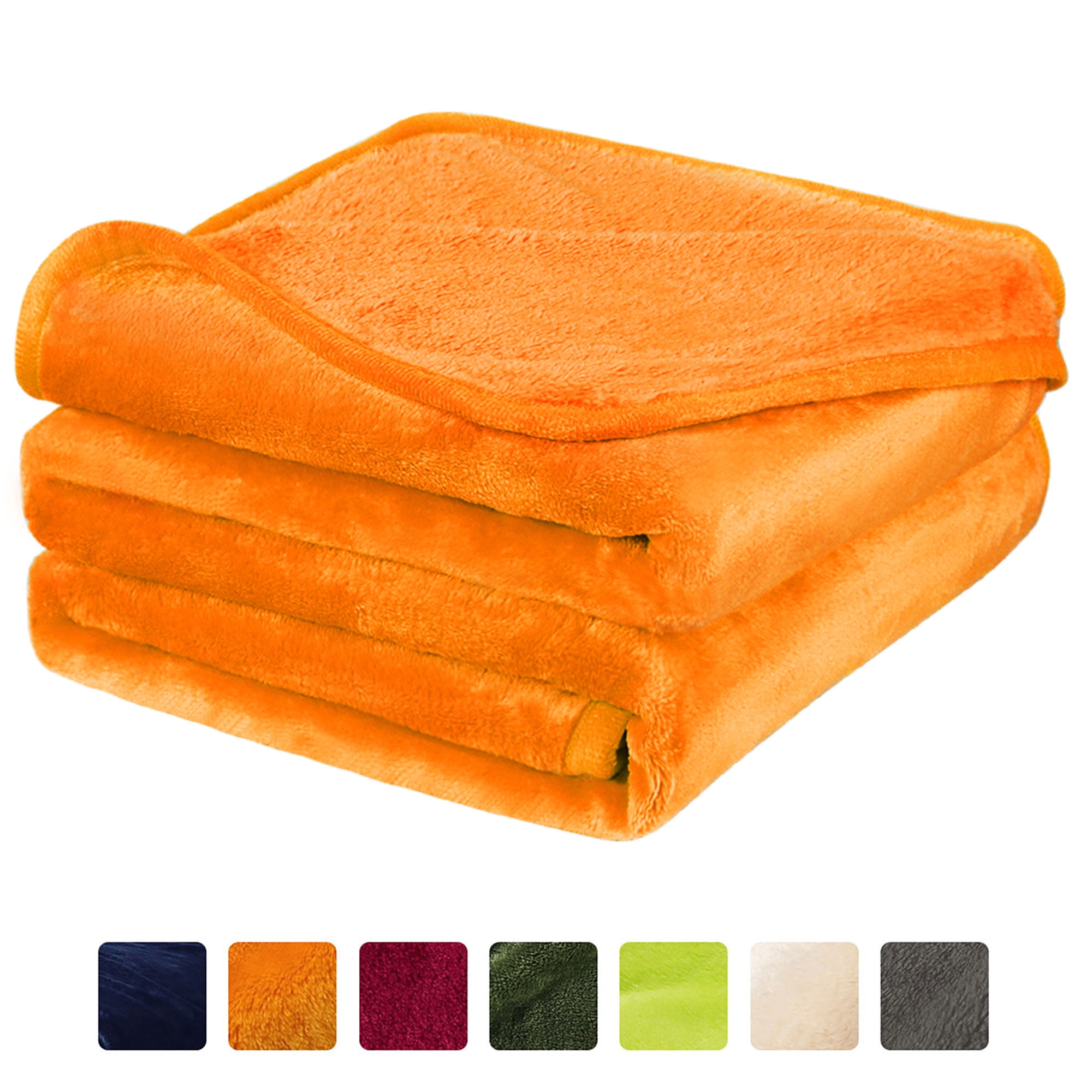 PiccoCasa Flannel Fleece Blanket Soft Warm Luxury Hemmed Orange Queen