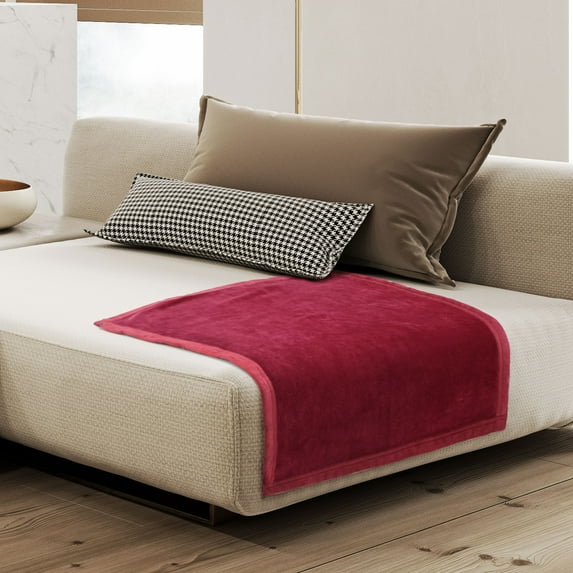 PiccoCasa Flannel Fleece Blanket Soft Warm Wide Hemmed Burgundy 30"x40"