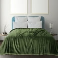 thumbnail image 1 of PiccoCasa Flannel Fleece Blanket Soft Warm Wide Hemmed Olive Green Full, 1 of 8