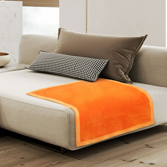 PiccoCasa Flannel Fleece Blanket Soft Warm Wide Hemmed Orange 30"x40"