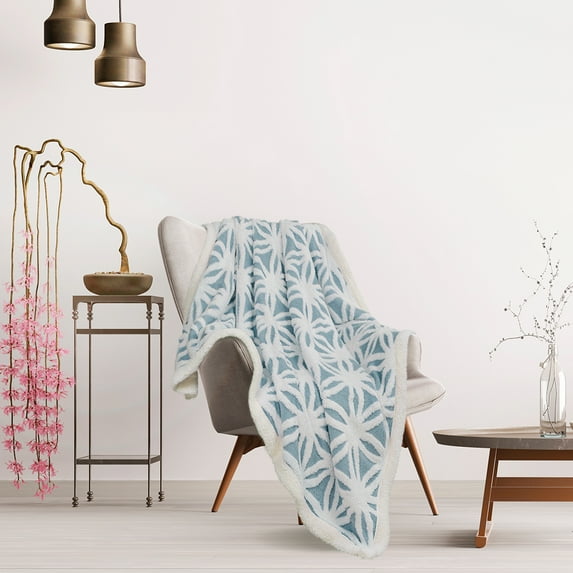 PiccoCasa Flannel Fleece Throw Blanket Jacquard Snowflake Decorative Blanket, Pale Blue 60"x80"