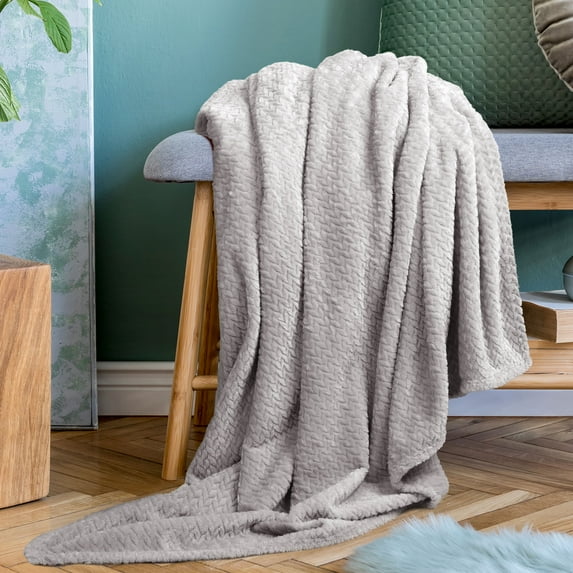 PiccoCasa Flannel Fleece Throw Blanket for Bed or Couch, Grey 50" x 59"