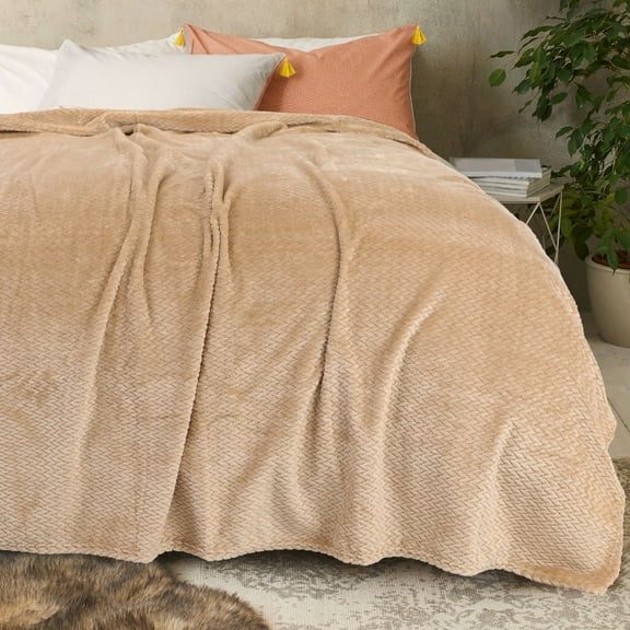 PiccoCasa Flannel Fleece Throw Blanket for Bed or Couch, Taupe 59" x 78"