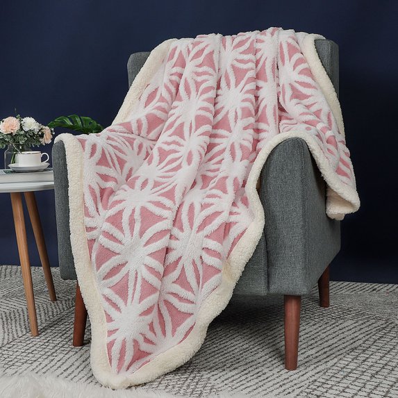 PiccoCasa Fleece Soft Throw Blanket Dual Sided Blanket, 50"x60" Pink