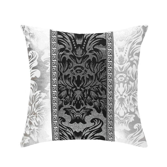 PiccoCasa Floral Print Cushion Cover 18"x18" Throw Pillow Protector, Silver and Black #3