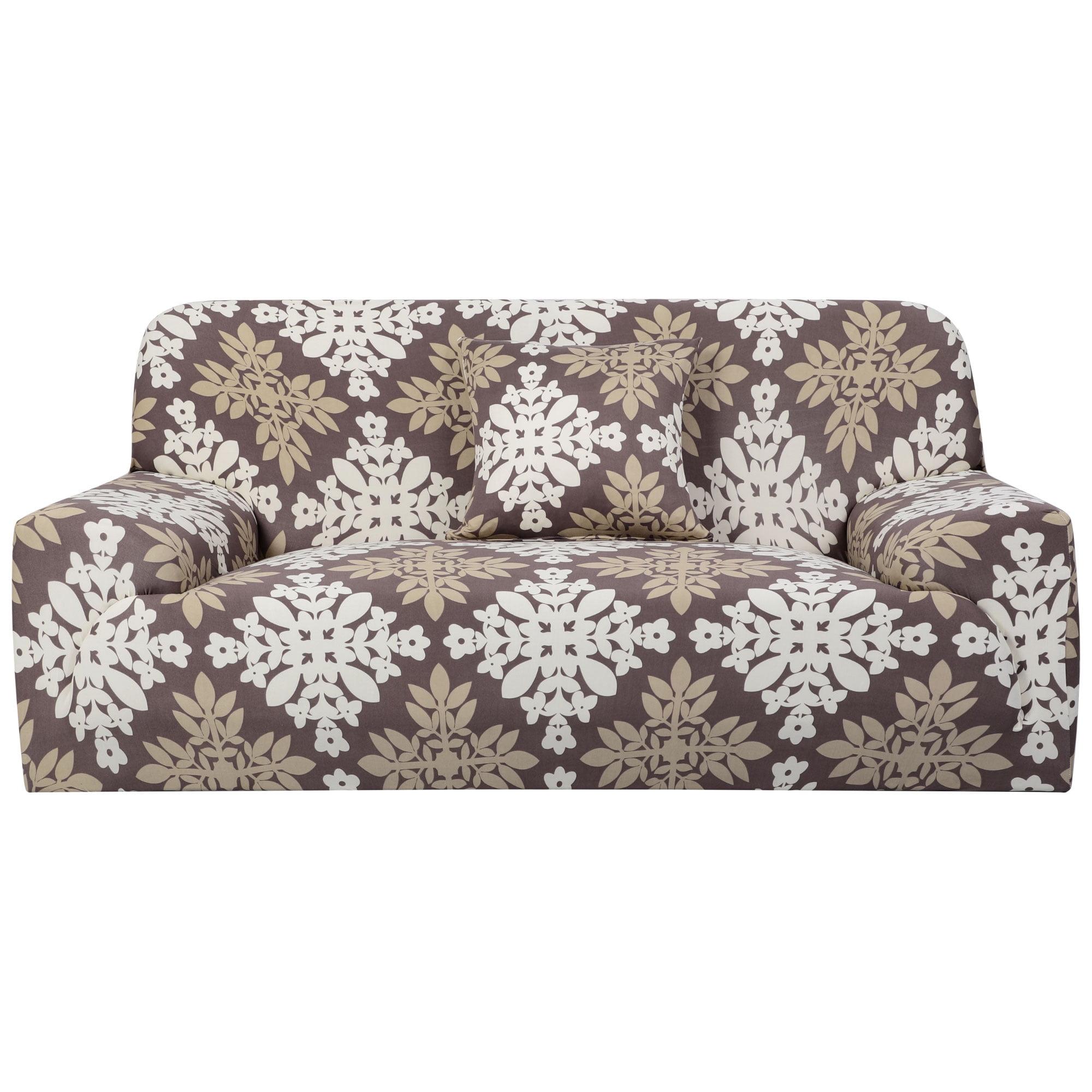 PiccoCasa Floral Print Sofa Slipcover 3 Seater Couch Cover, Brown