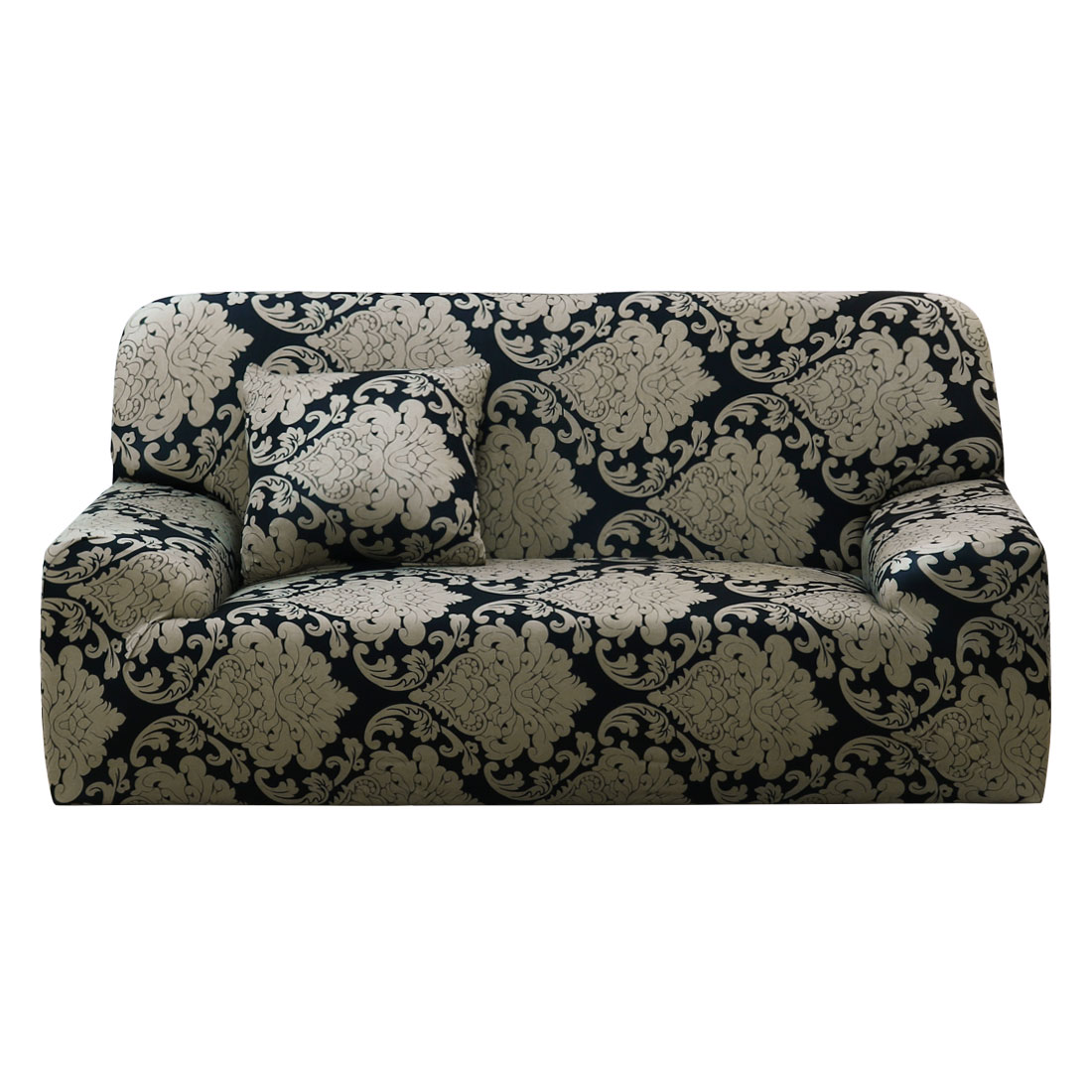 PiccoCasa Floral Print Sofa Slipcover 4 Seater Couch Cover, Black Brown