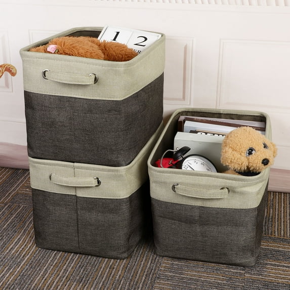 PiccoCasa Foldable Storage Basket 3Pcs, Fabric Box Clothes Organizer Beige & Coffee