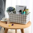 thumbnail image 1 of PiccoCasa Foldable Storage Basket Drawstring Closure Closet Box Organizer, White Plaid, Medium, 1 of 7
