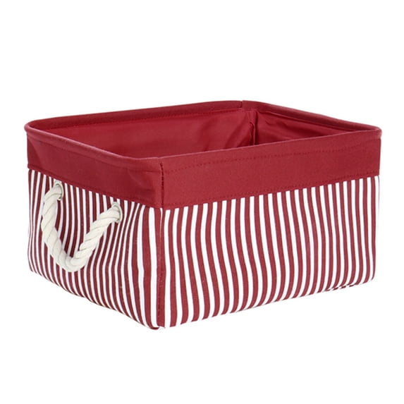 PiccoCasa Foldable Storage Basket Handle Fabric Box Closet, Red Stripe, Small