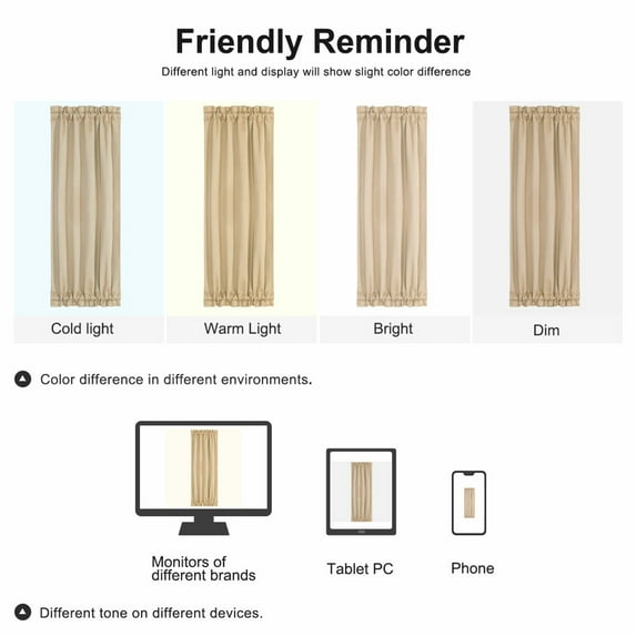 PiccoCasa French Door Curtains Rod Pocket Blackout Curtain Panel Khaki 2 W25" x L72"