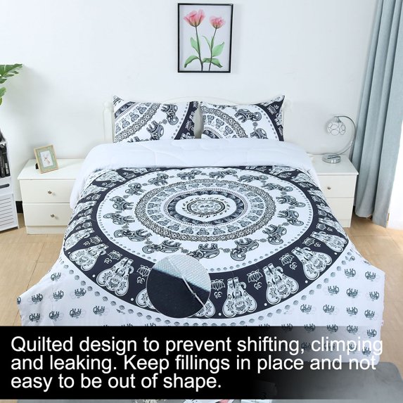 PiccoCasa Full Size All-Season Quilted Comforter Sets Bohemian White with 2 Pillowcases