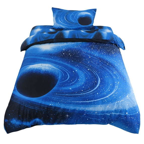 PiccoCasa Galaxy Duvet Cover Bedding Set, 3 Piece, Twin Navy Blue