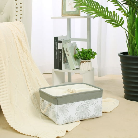 PiccoCasa Home Dual Handles Foldable Storage Bin Clothes Basket Box Container, Large, Gray Gypsophila
