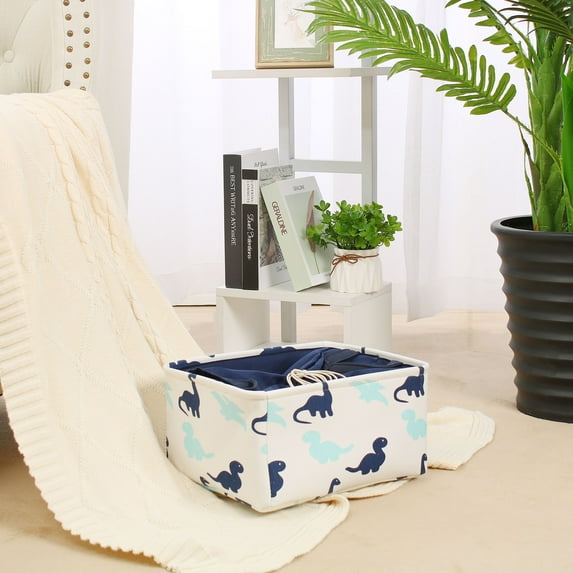 PiccoCasa Home Dual Handles Foldable Storage Bin Clothes Basket Box Container, Medium, Navy Blue Dinosaur