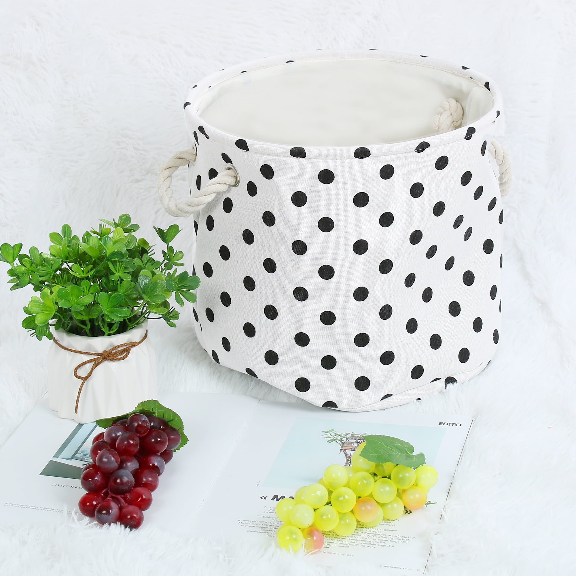 PiccoCasa Home Foldable Linen Storage Bin, Round Cube Box Organizer