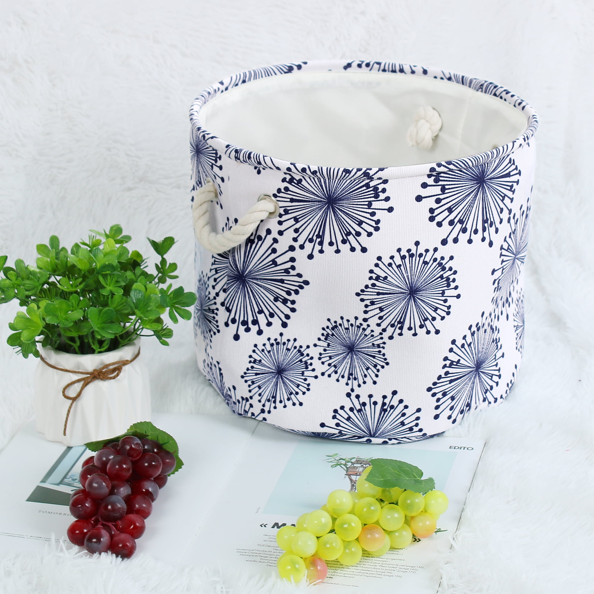 PiccoCasa Home Foldable Linen Storage Bin, Round Cube Box Organizer
