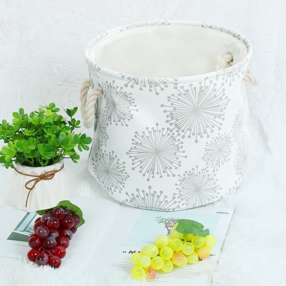 PiccoCasa Home Foldable Linen Storage Bin, Round Cube Box Organizer, Gray Gypsophila