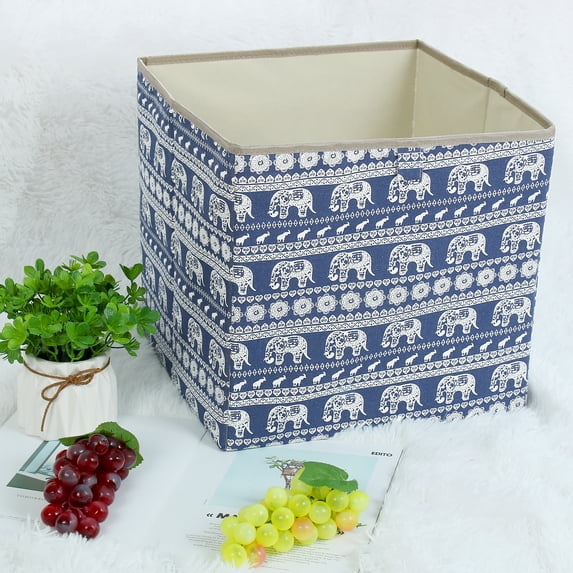 PiccoCasa Home Foldable Linen Storage Bin, Square Cube Box Organizer, Blue Elephant