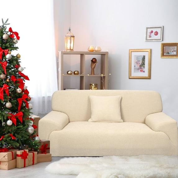 PiccoCasa Jacquard Sofa Covers Strech Thick Couch Slipcover, Beige Medium