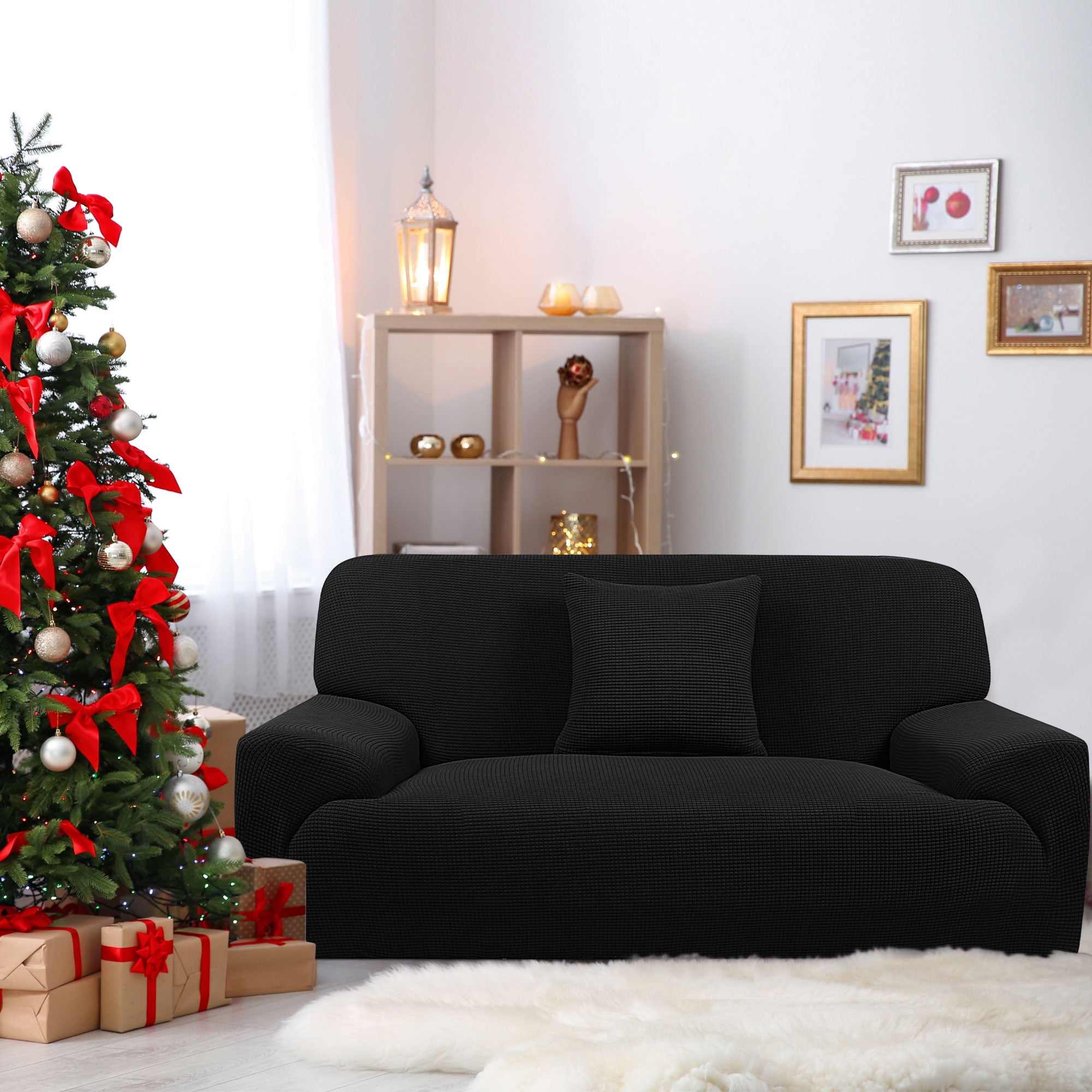 PiccoCasa Jacquard Sofa Covers Strech Thick Couch Slipcover, Black X-Large