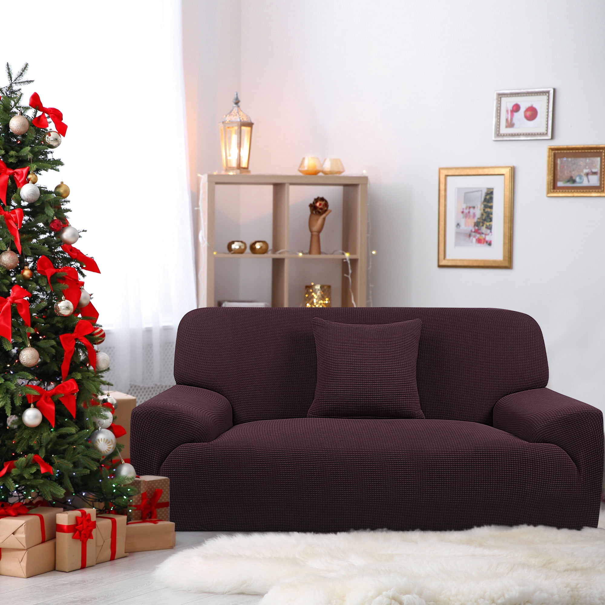 PiccoCasa Jacquard Sofa Covers Strech Thick Couch Slipcover, Coffee Color Medium