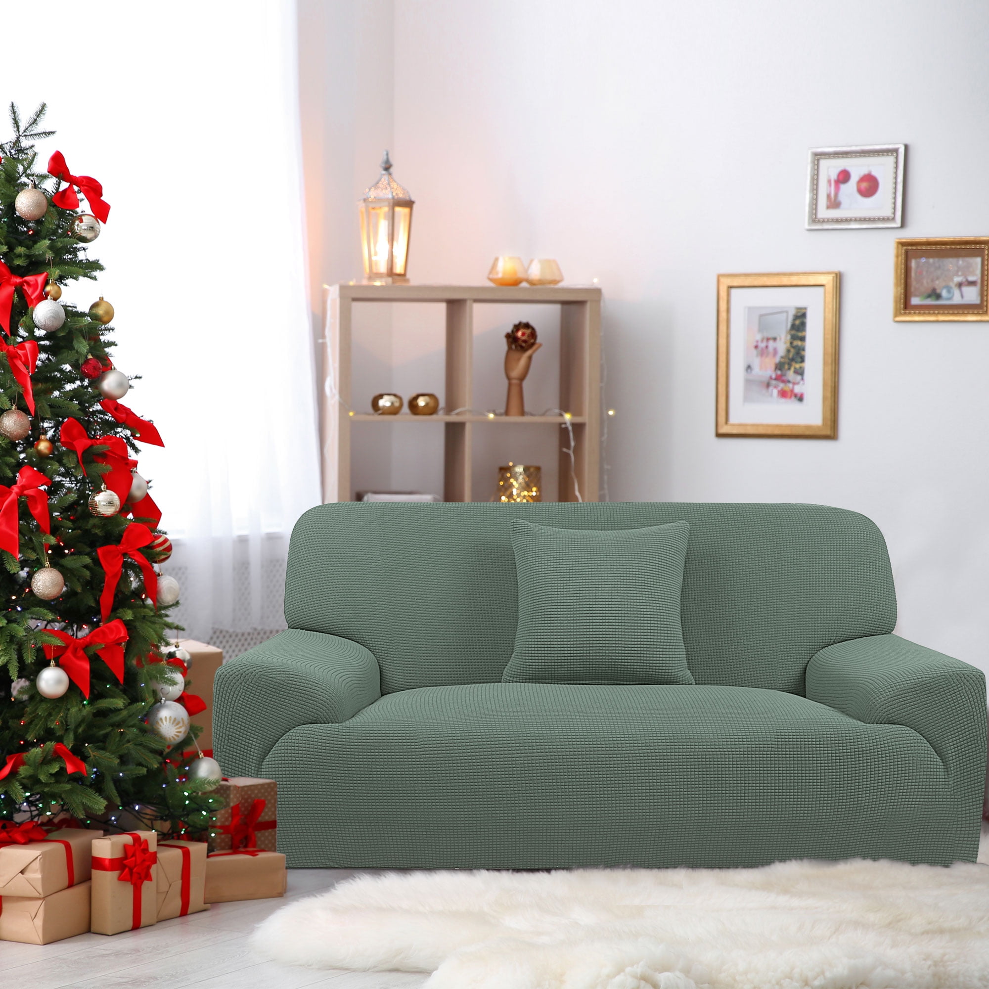 PiccoCasa Jacquard Sofa Covers Strech Thick Couch Slipcover, Cyan Large