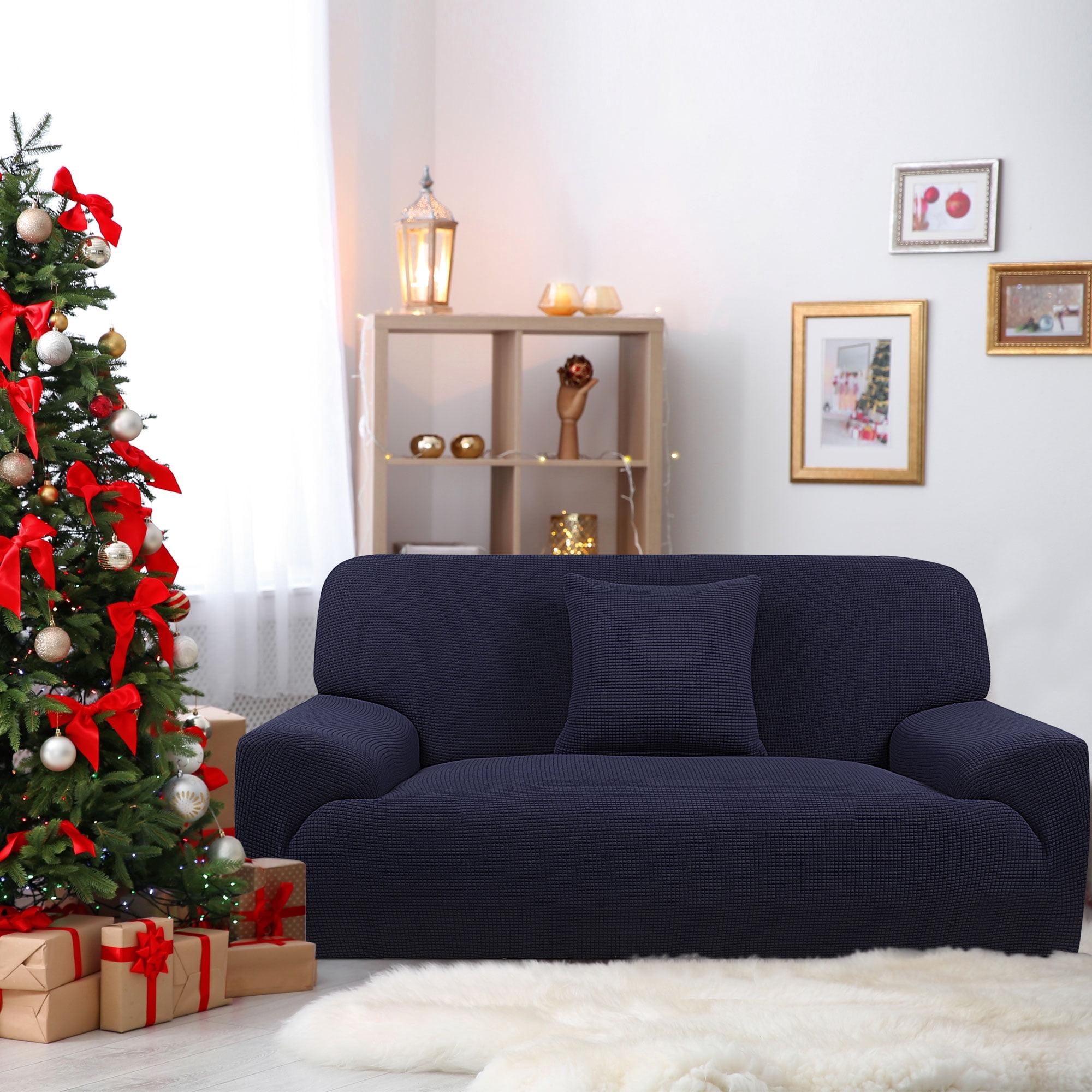 PiccoCasa Jacquard Sofa Covers Strech Thick Couch Slipcover, Navy Blue ...