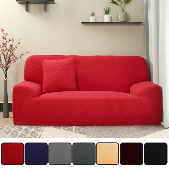PiccoCasa Jacquard Sofa Slipcover Strech Thick 4 Seater Couch Cover, Red