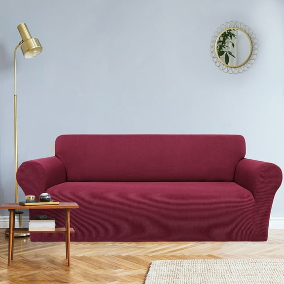 PiccoCasa Jacquard Stretch Sofa Slipcover Non Skid Couch Cover Burgundy Large