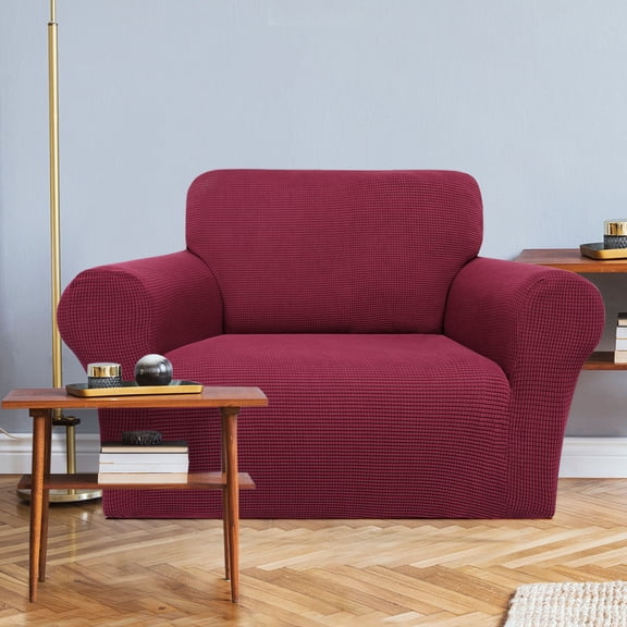 PiccoCasa Jacquard Stretch Sofa Slipcover Non Skid Couch Cover Burgundy Small