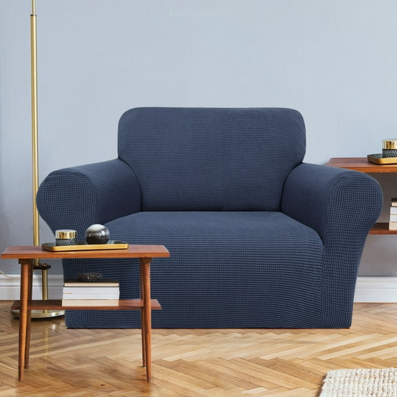 PiccoCasa Jacquard Stretch Sofa Slipcover Non Skid Couch Cover Navy Small