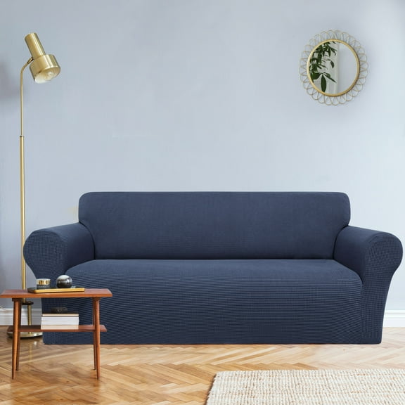 PiccoCasa Jacquard Stretch Sofa Slipcover Non Skid Couch Cover Navy x Large