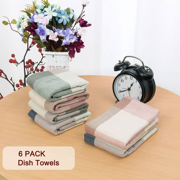 PiccoCasa Kitchen Dish Colth Tea Towel 6PCS Set for Cleaning Plaid Mixed Color