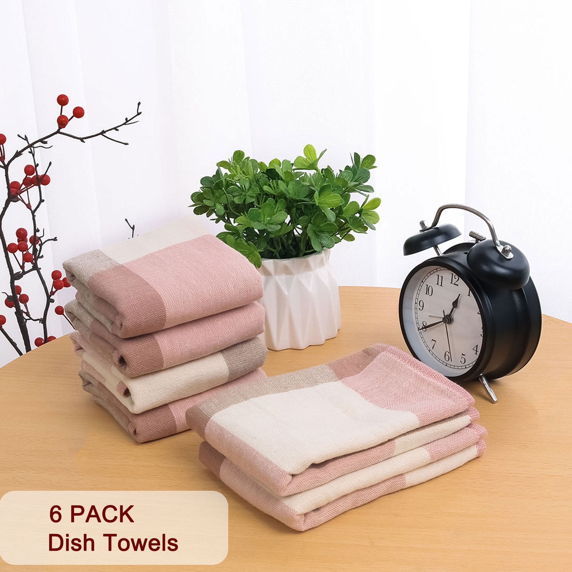 6pcs 100% Cotton Kitchen Towel Absorbent Dish Towels Cleaning