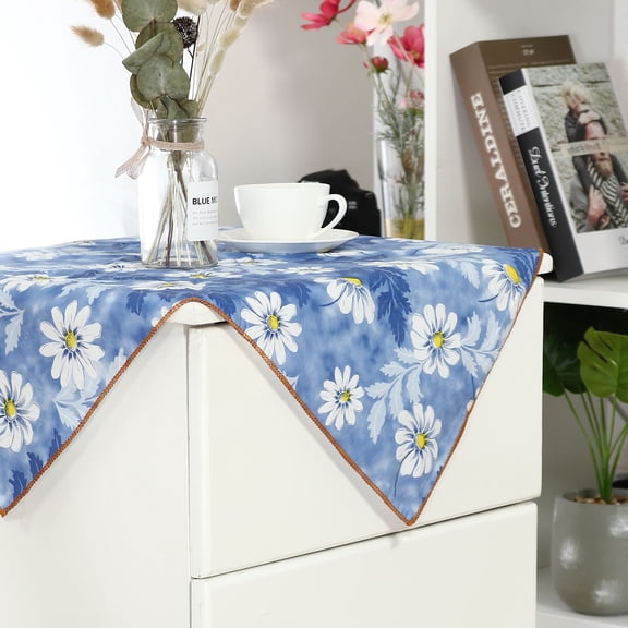 PiccoCasa Kitchen Waterproof Square Tablecloth 24"x24" White Flower Print
