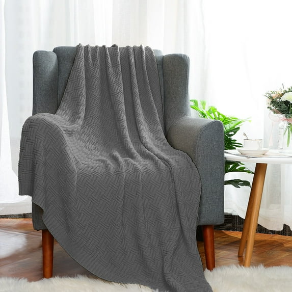 PiccoCasa Knitted Throw Blanket for Couch or Bed, Grey 50"x60"