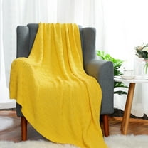 PiccoCasa Knitted Throw Blanket for Couch or Bed, Yellow 47"x70"