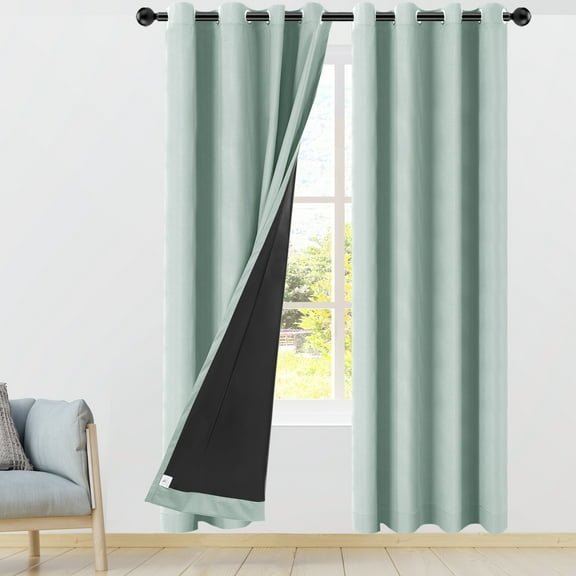 REGALWOVEN Blackout Curtains 2 Panels for Bedroom with Black Liner , Double Layer Grommet Thermal Insulated Living Room Curtain Light Sage 52"Wx84"L
