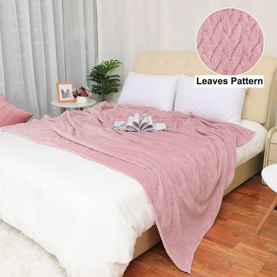 PiccoCasa Luxury Decorative Flannel Fleece Blanket Soft Sofa Throw Couch Cover Plush Microfiber Blanket Pink 70"x78"