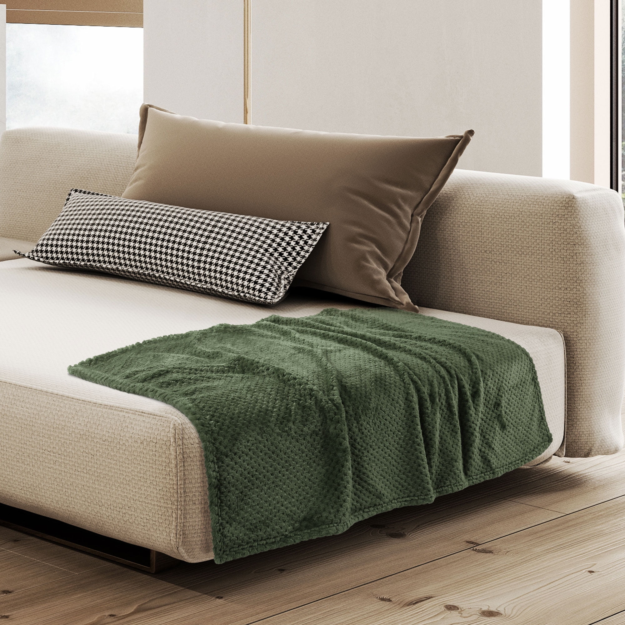 PiccoCasa Luxury Fleece Bed Blanket Woven Mesh Army Green 30"x40"