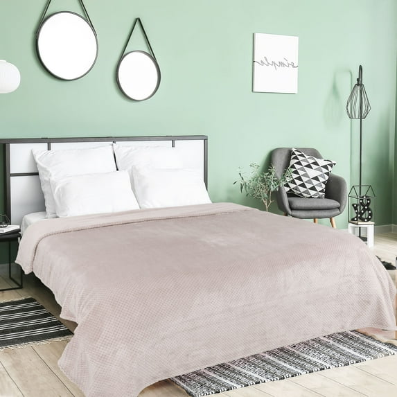 PiccoCasa Luxury Fleece Bed Blanket Woven Mesh Camel 60"x78"