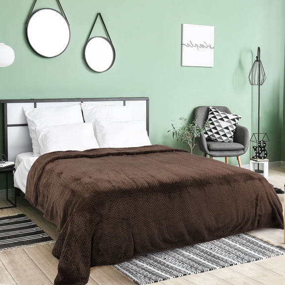 PiccoCasa Luxury Fleece Bed Blanket Woven Mesh Chocolate 70"x78"