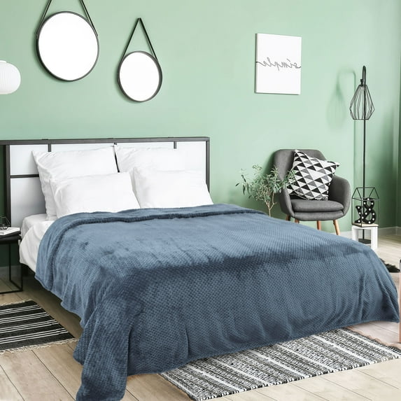 PiccoCasa Luxury Fleece Bed Blanket Woven Mesh Navy Blue 60"x78"