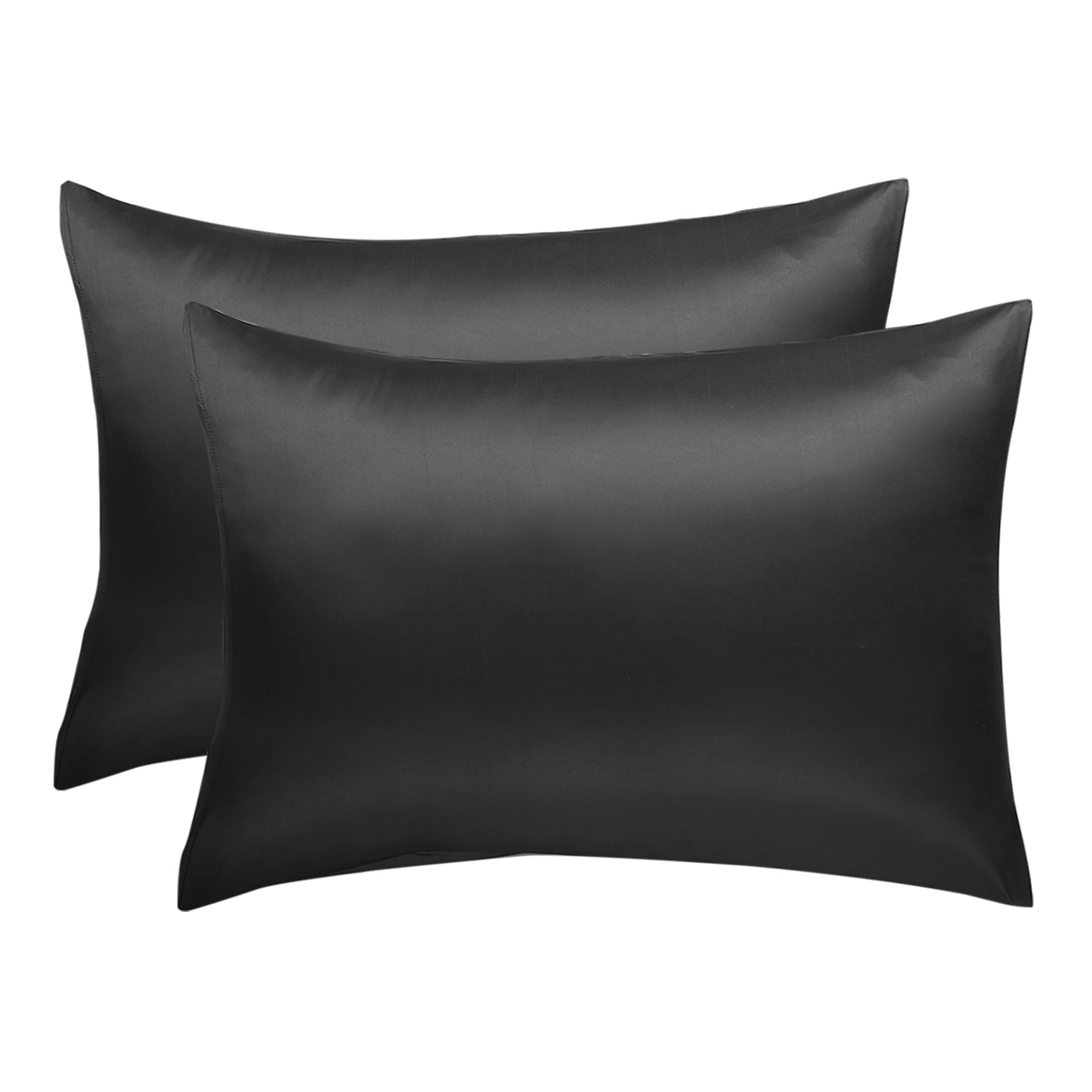 PiccoCasa Luxury Satin Pillowcases Silky Pillow Cover Set of 2, Black