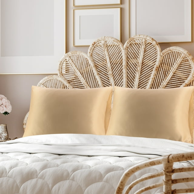 PiccoCasa Luxury Satin Pillowcases Silky Pillow Cover Set of 2, King Caramel