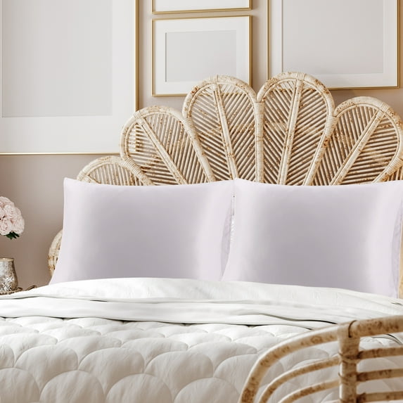 PiccoCasa Luxury Satin Pillowcases Silky Pillow Cover Set of 2, King Lavender Gray