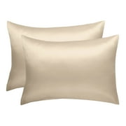 PiccoCasa Luxury Satin Pillowcases Silky Pillow Cover Set of 2, King Light Tan